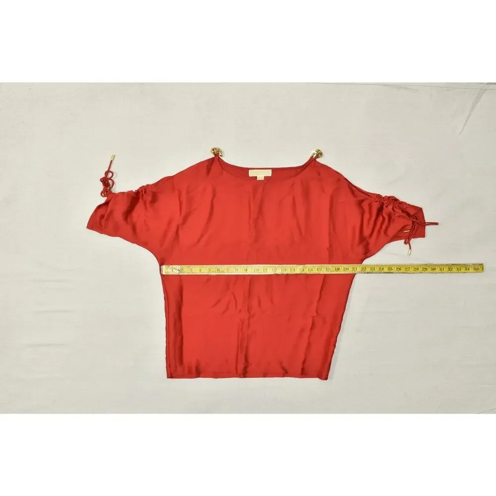 Michael Kors Women's Size XS Red Cold Shoulder Blouse Gold Chain Hardware Batwin
